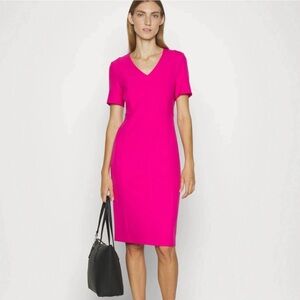 Hugo Boss sheath midi dress pink magenta stretch zipper short sleeve 0 NWT
